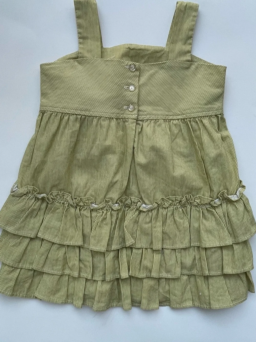 Persnickety 3T Girls Green Dress With Button Straps — Boutique